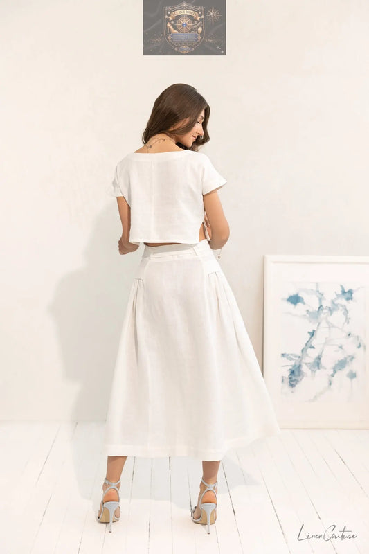Taormina Linen Crop Top and Midi Skirt Set ALL IN 1 WORLD