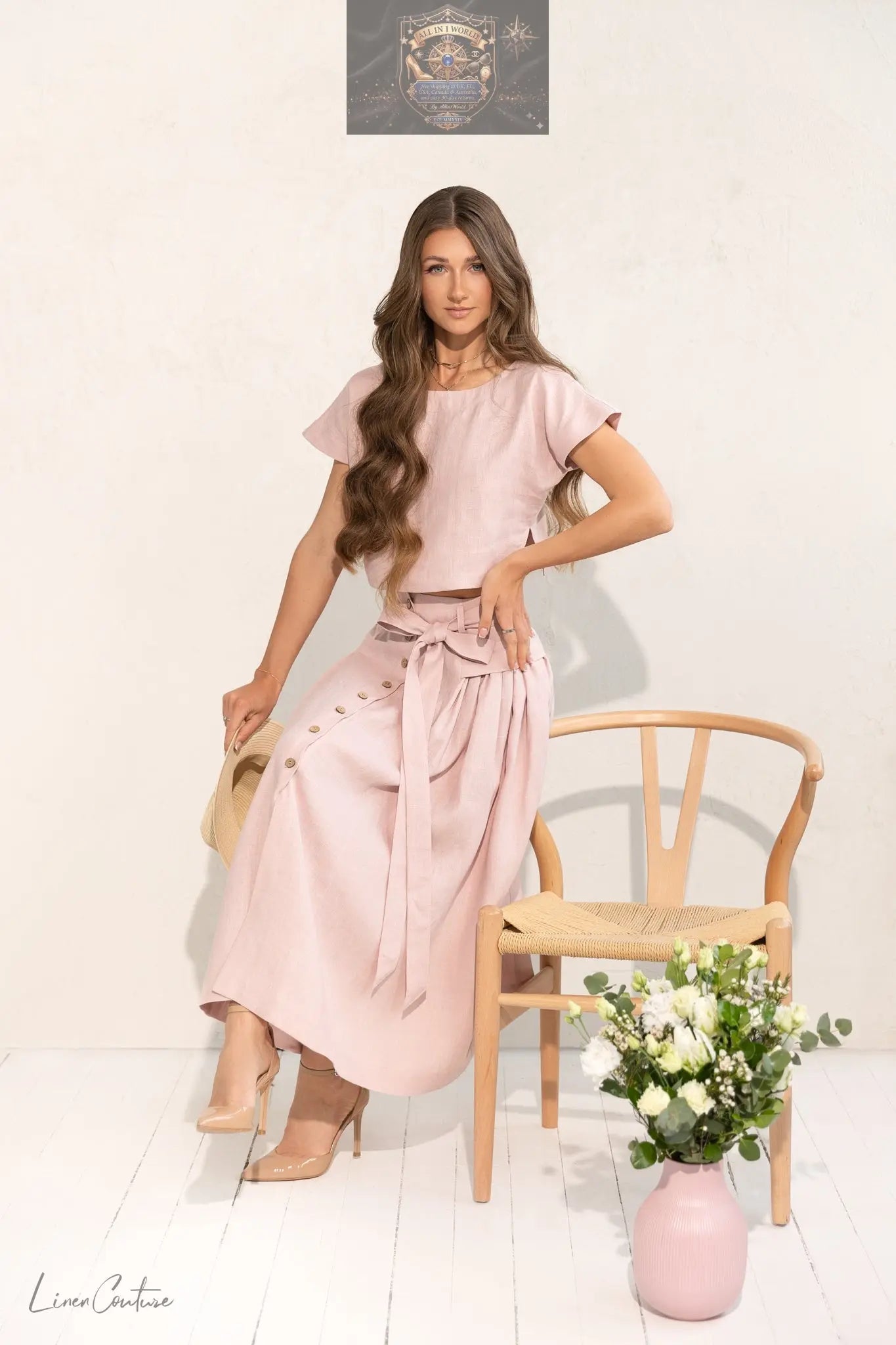 Taormina Linen Crop Top and Midi Skirt Set ALL IN 1 WORLD