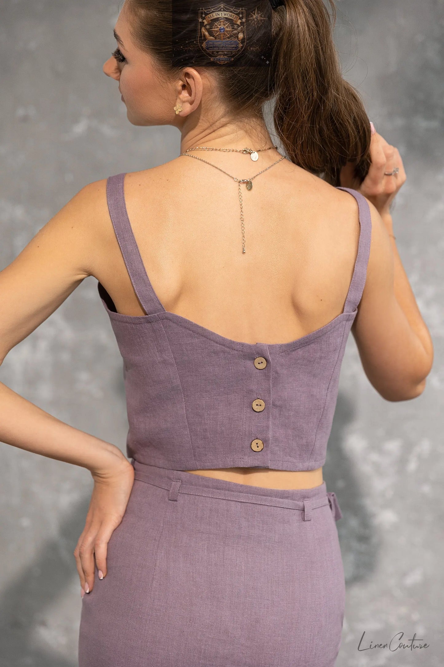Bella Vita Set in Pastel Plum | Linen Crop Top and Midi Skirt ALL IN 1 WORLD