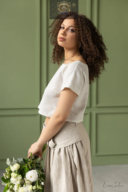 Taormina Pale Pink Linen Crop Top and Midi Skirt Co Ord Set ALL IN 1 WORLD