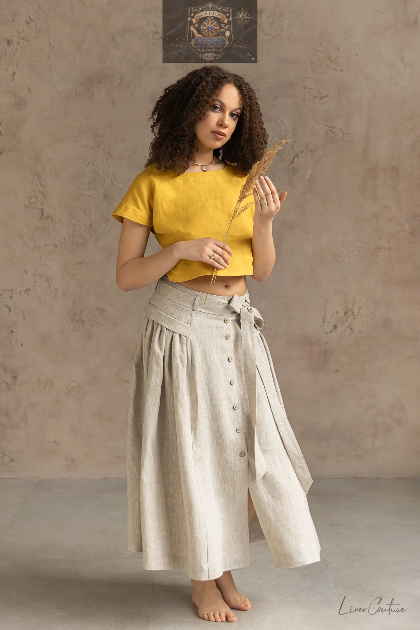 Taormina Linen Crop Top and Midi Skirt Set ALL IN 1 WORLD