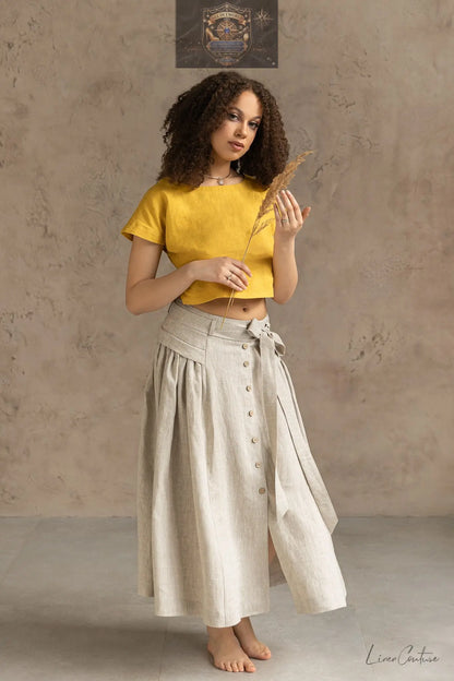 Taormina Linen Crop Top and Midi Skirt Set ALL IN 1 WORLD
