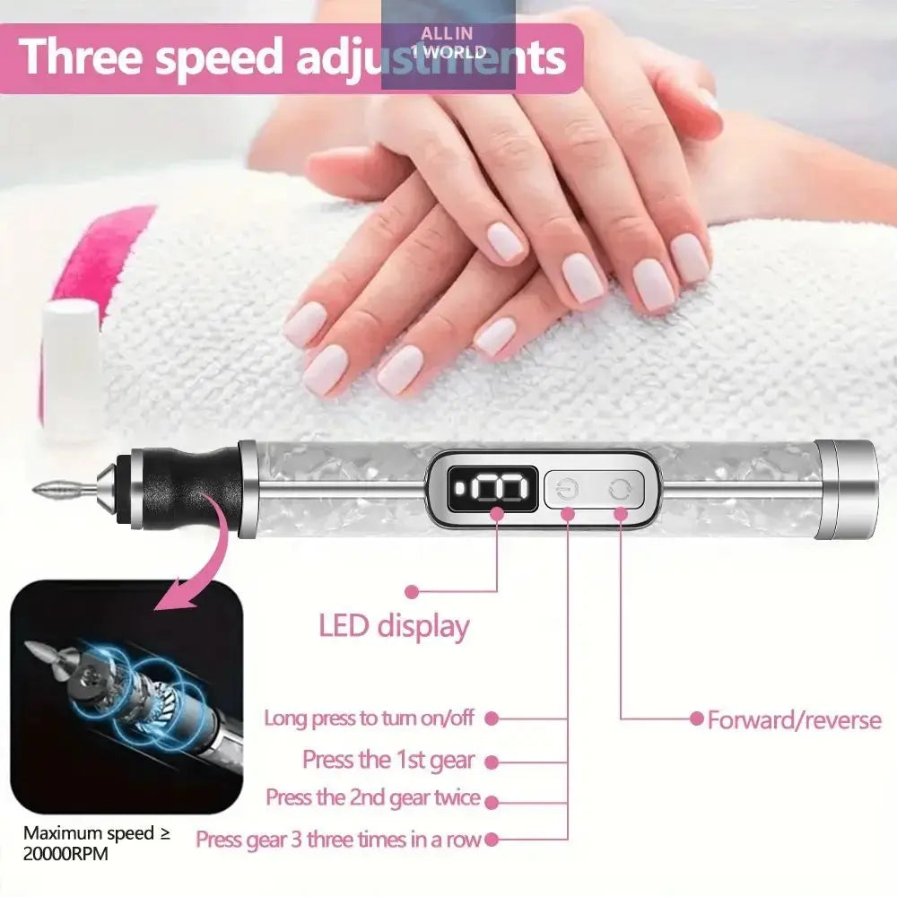 Low Noise Electric Nail Drill Multiple Gears 4 Gears Adjustable Nail all in 1 world