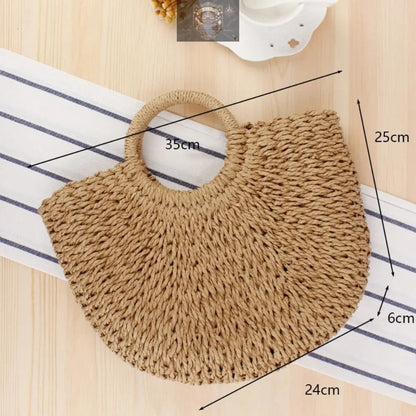 Summer Top Handle Semi Circle Straw Bag ALL IN 1 WORLD