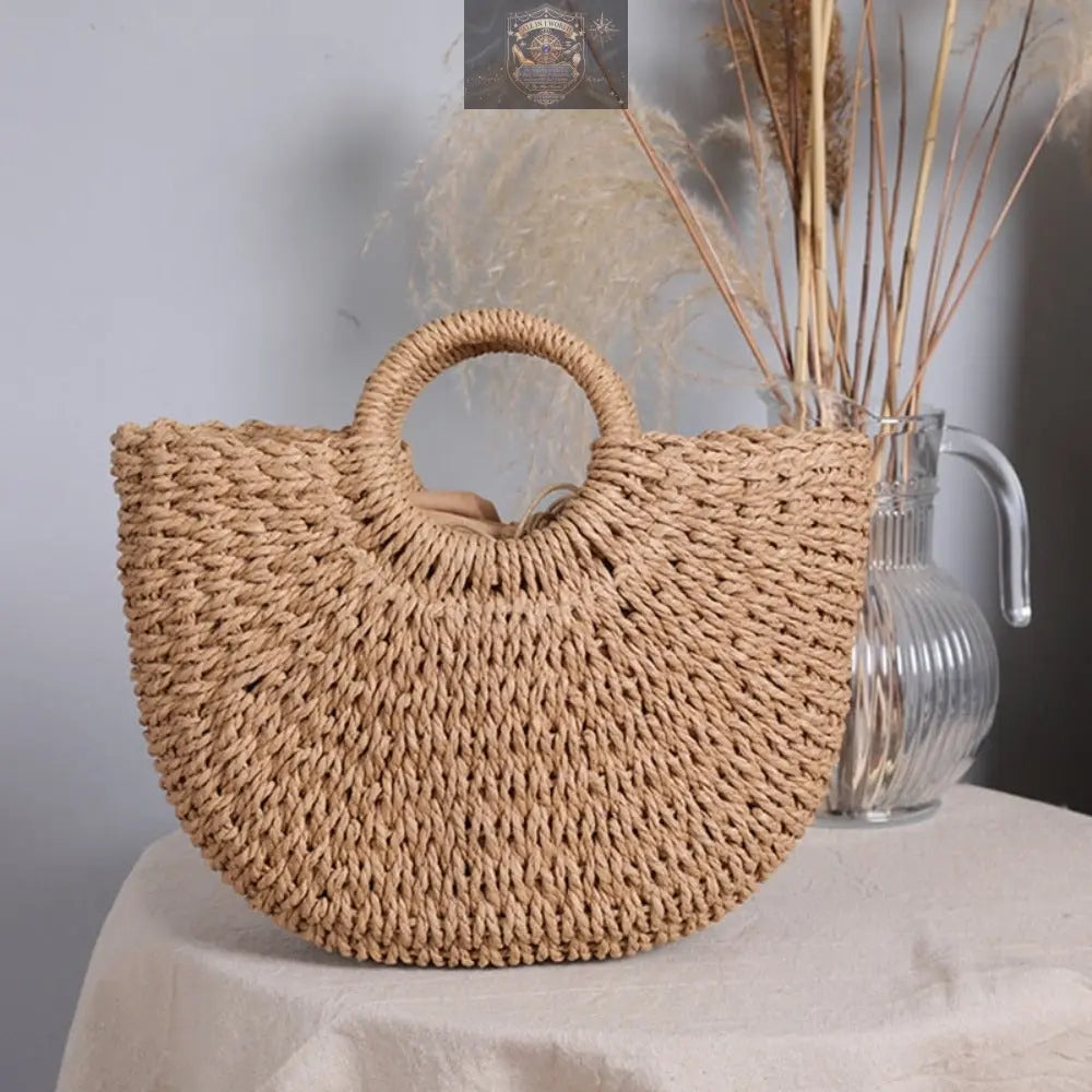 Summer Top Handle Semi Circle Straw Bag ALL IN 1 WORLD