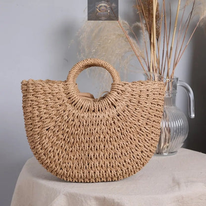 Summer Top Handle Semi Circle Straw Bag ALL IN 1 WORLD
