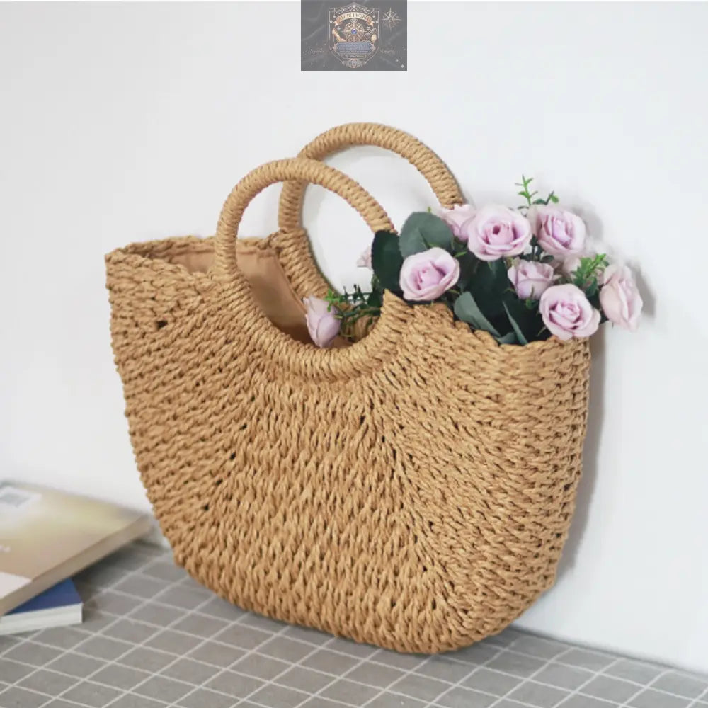 Summer Top Handle Semi Circle Straw Bag ALL IN 1 WORLD