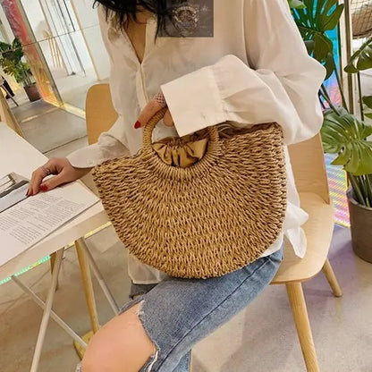 Summer Top Handle Semi Circle Straw Bag ALL IN 1 WORLD