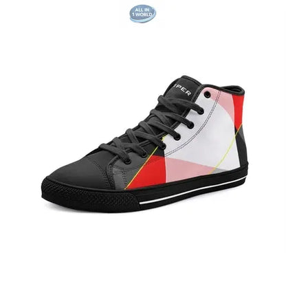 Single black VIPER high-top canvas shoe featuring a vibrant abstract geometric pattern - Stylish lace-up sneaker with black sole and VIPER branding on the tongue - Edgy streetwear style - ALL IN 1 WORLD