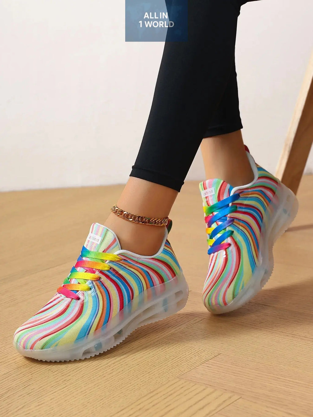 Rainbow Swirl Athletic Shoes with Transparent Sole all in 1 world