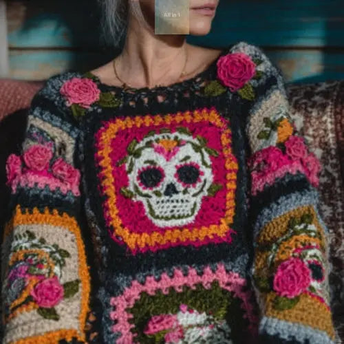 Womens Retro Printed American Style Streetwear Loose Knit Sweater Top Pink Lucky