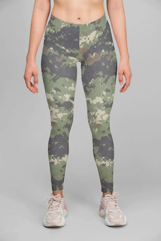 Army camo print high-waist performance leggings for women - squat-proof compression activewear - ALL IN 1 WORLD