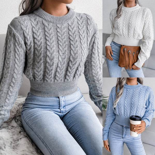Women's Cable-Knit Crop Sweater | Long-Sleeve Jumper