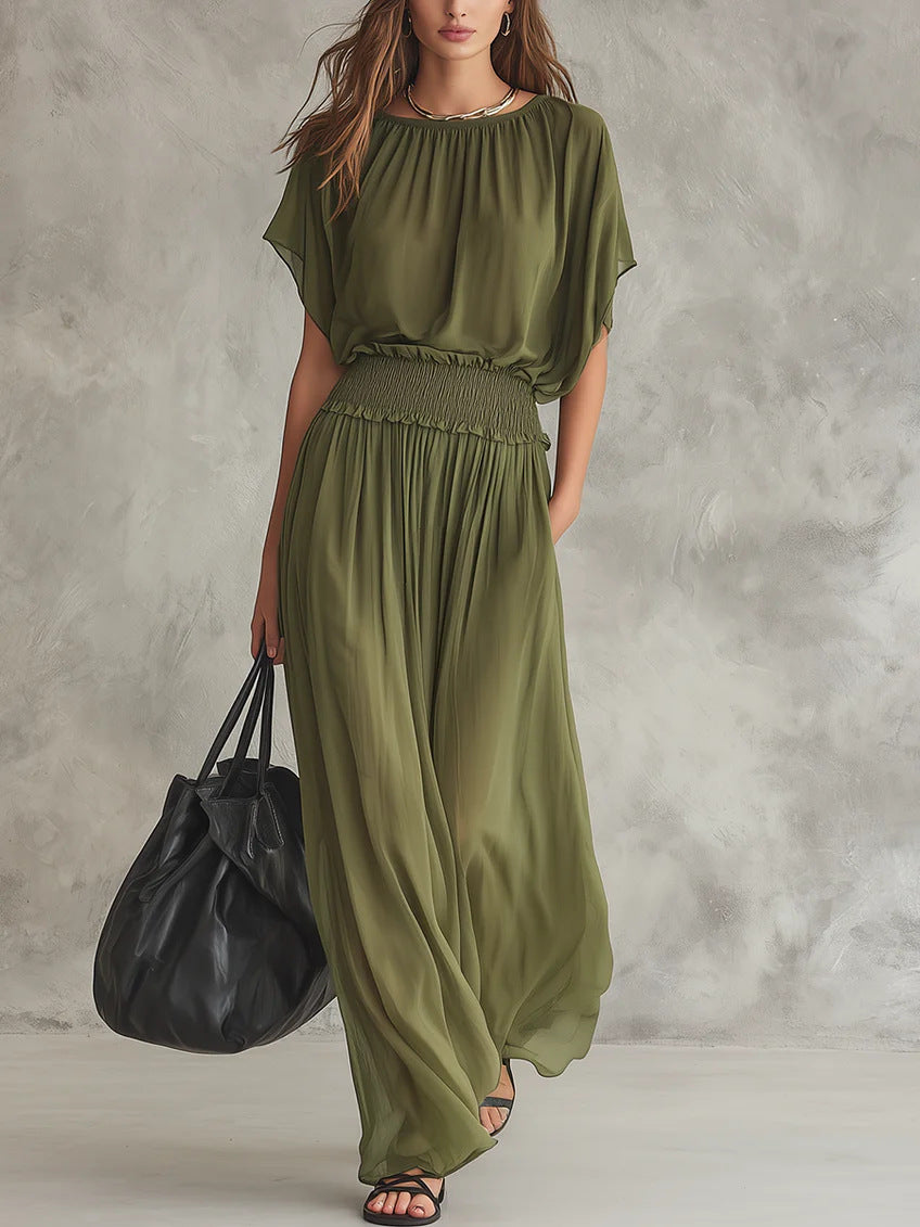 Woman wearing a green dress