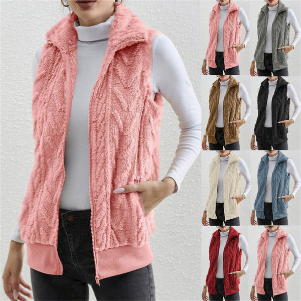 Women's Jacquard Fleece Gilet | Zip-Up Sleeveless Vest