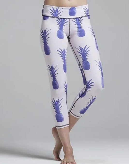 Blue pineapple print high-waist performance leggings for women - breathable squat-proof activewear - ALL IN 1 WORLD