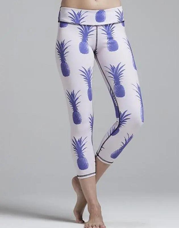 Blue pineapple print high-waist performance leggings for women - breathable squat-proof activewear - ALL IN 1 WORLD