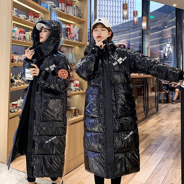 Women's Long Glossy Padded Coat | Zip-Up Winter Coat