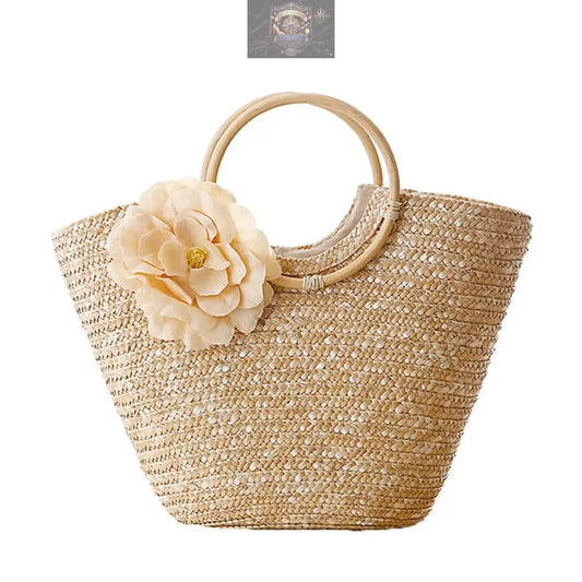 Woven Straw Totebag with Flowers ALL IN 1 WORLD