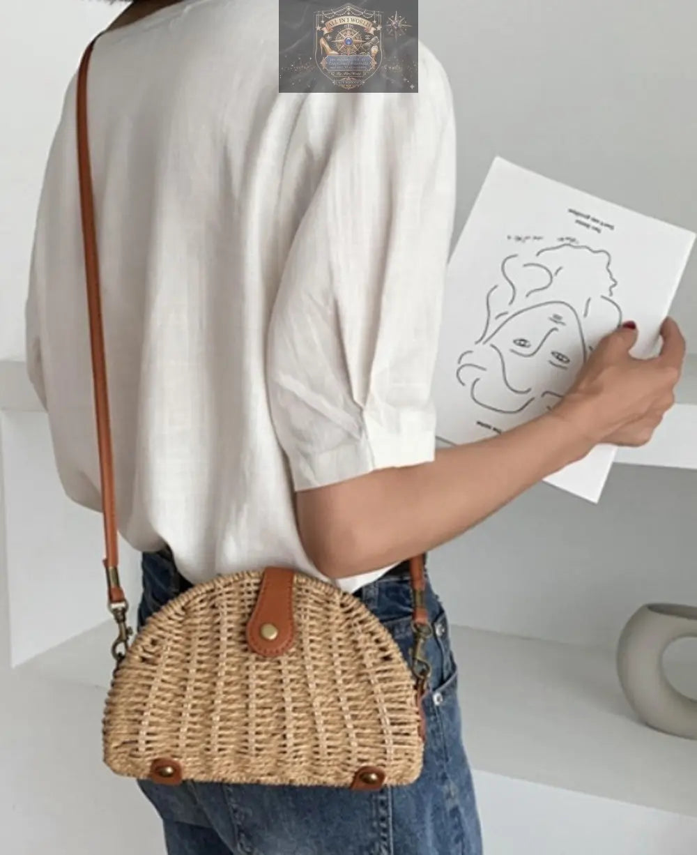 Casual Mini Oval Straw Crossbody Bag ALL IN 1 WORLD