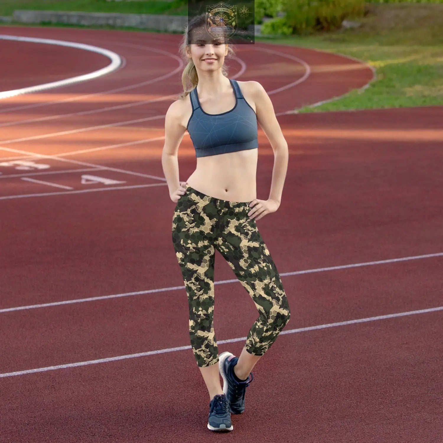 Womens Army Camo Capri Leggings with Honeycombs ALL IN 1 WORLD