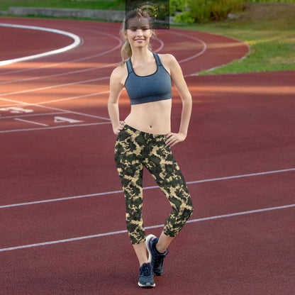 Womens Army Camo Capri Leggings with Honeycombs ALL IN 1 WORLD