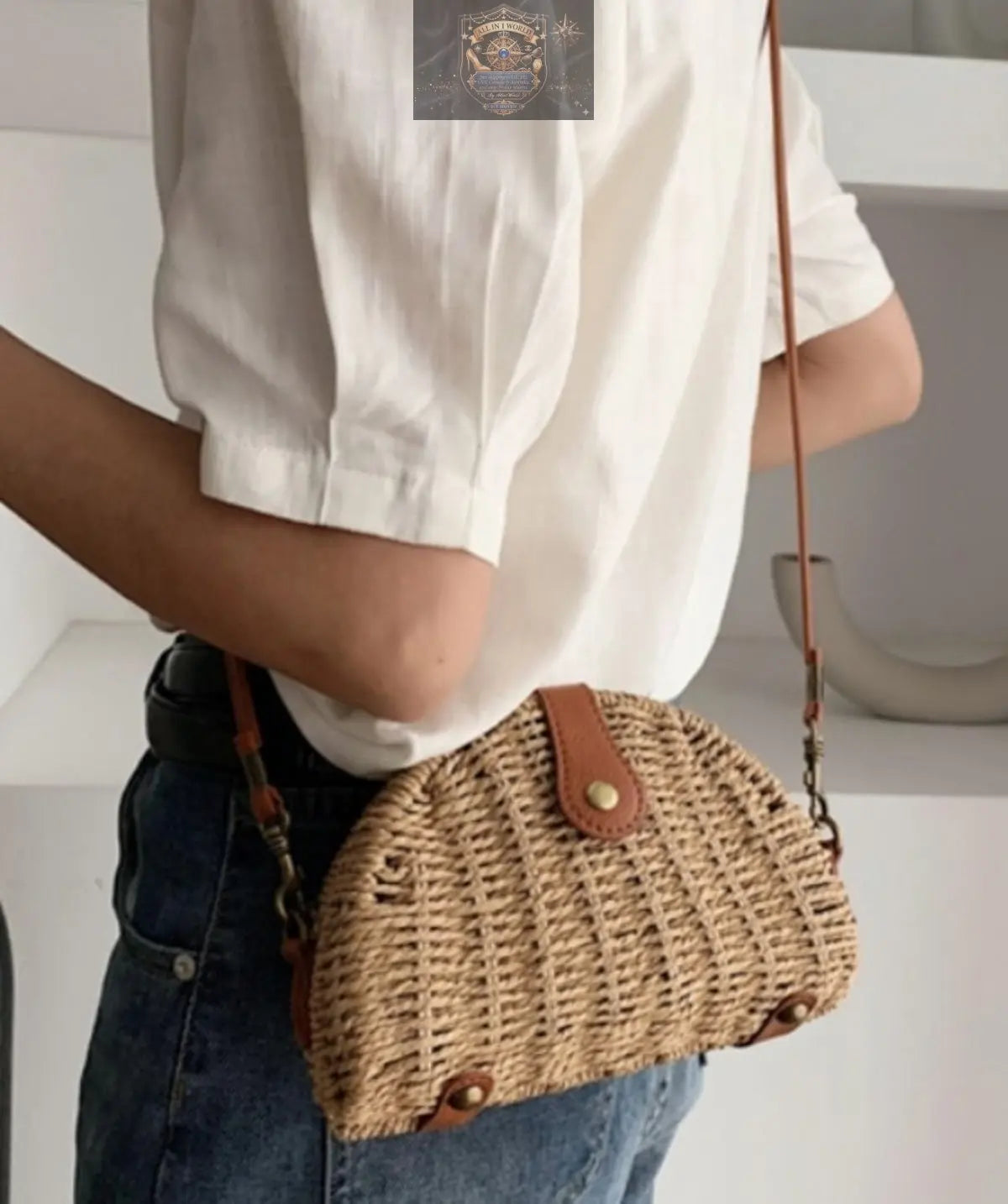 Casual Mini Oval Straw Crossbody Bag ALL IN 1 WORLD