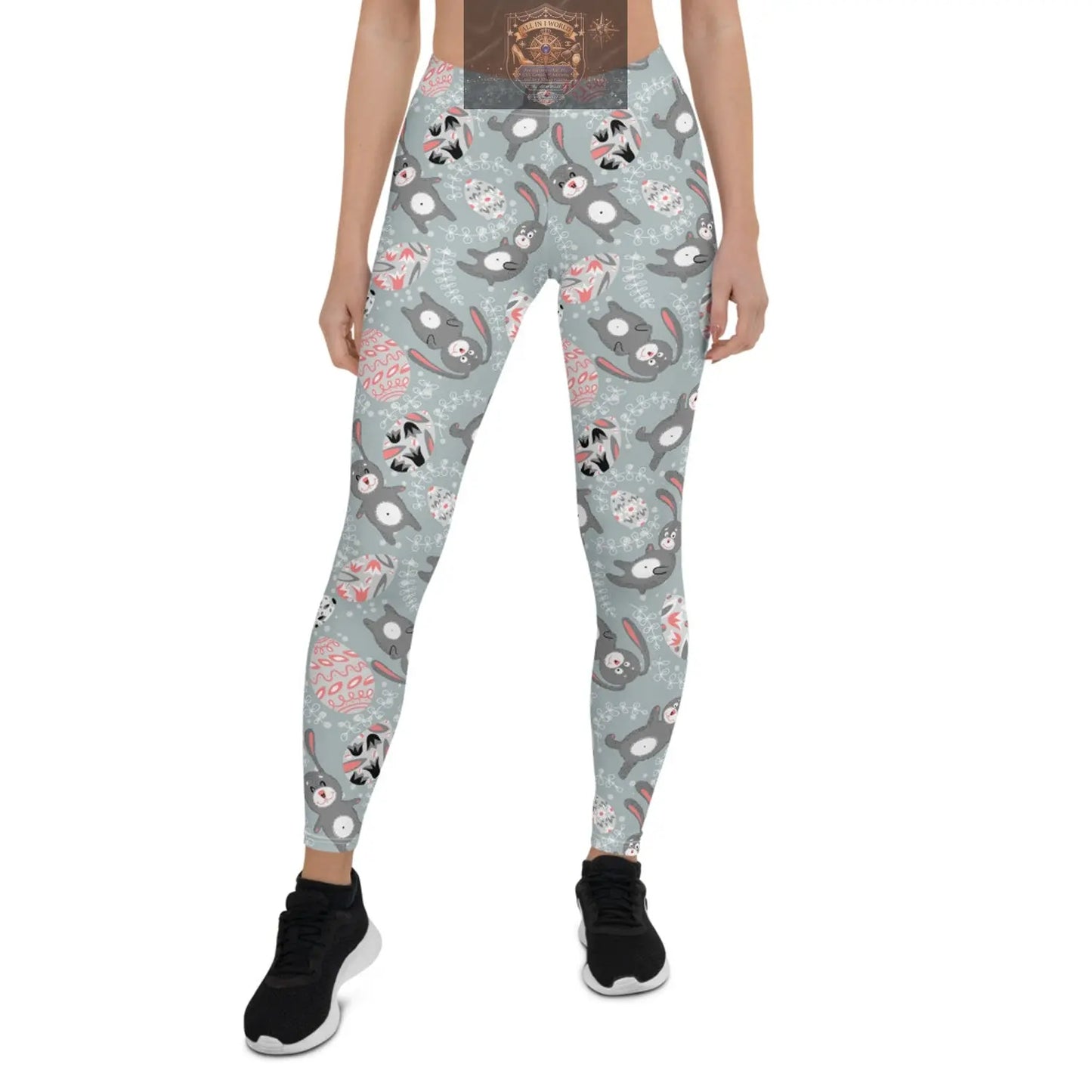 Cute Easter bunny print high-waist performance leggings for women - squat-proof workout activewear - ALL IN 1 WORLD
