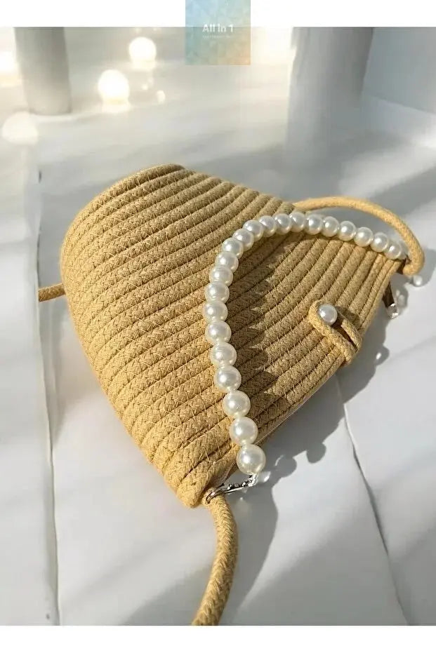 Women latte brown pearl design shoulder bag elegant daily handbag Ochre Juniper