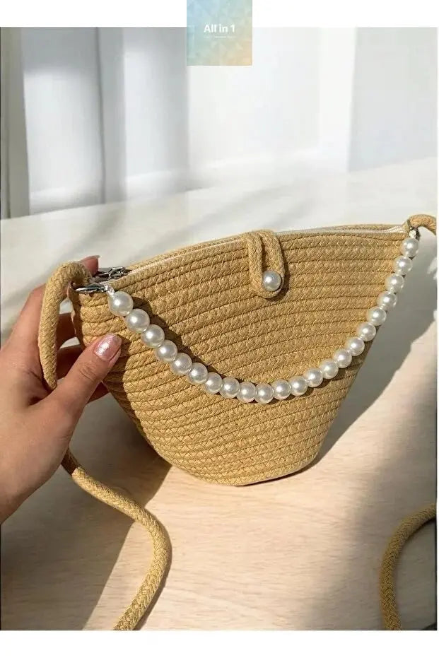 Women latte brown pearl design shoulder bag elegant daily handbag Ochre Juniper