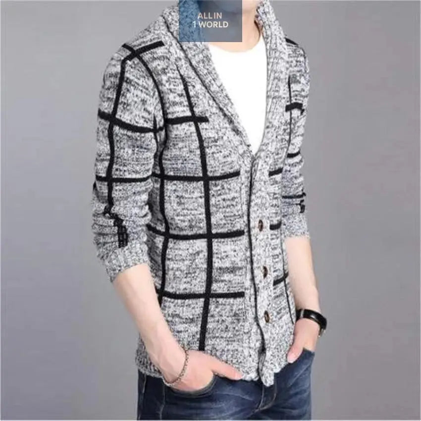 Mens Shawl Collar Cardigan Gray all in 1 world