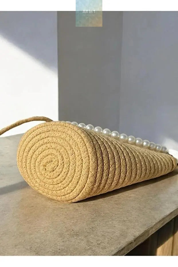 Women latte brown pearl design shoulder bag elegant daily handbag Ochre Juniper