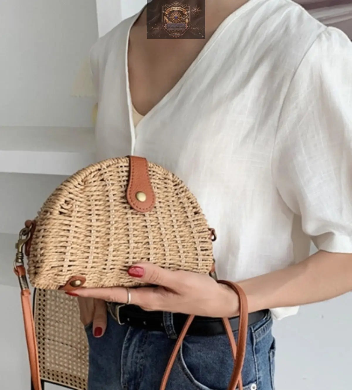 Casual Mini Oval Straw Crossbody Bag ALL IN 1 WORLD