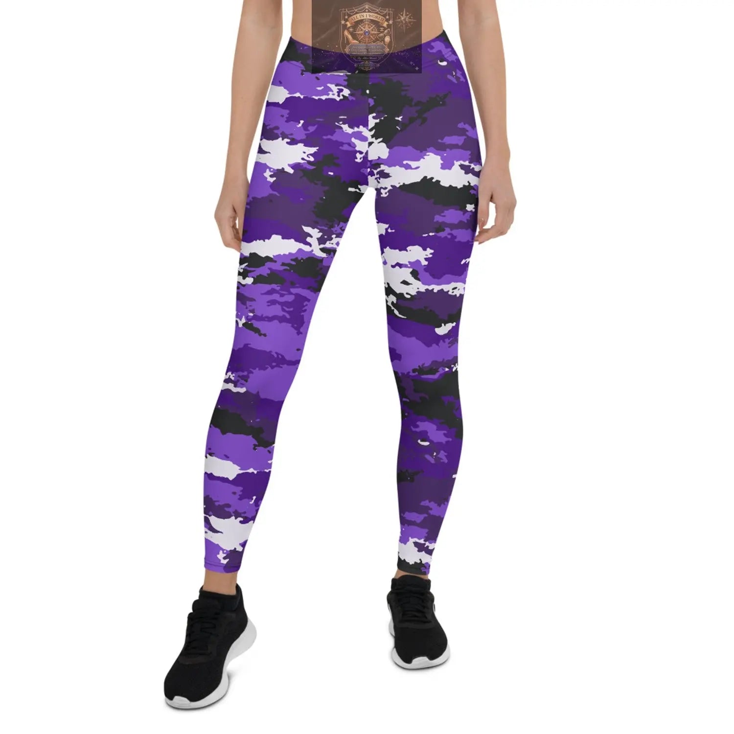 Purple camouflage print high-waist performance leggings for women - squat-proof compression activewear - ALL IN 1 WORLD