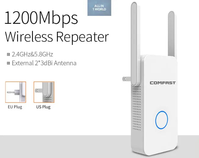 Router Booster AC1200 Dual Band WiFi Range Extender all in 1 world