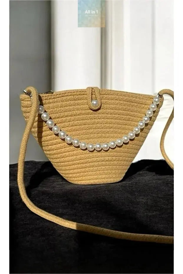 Women latte brown pearl design shoulder bag elegant daily handbag Ochre Juniper