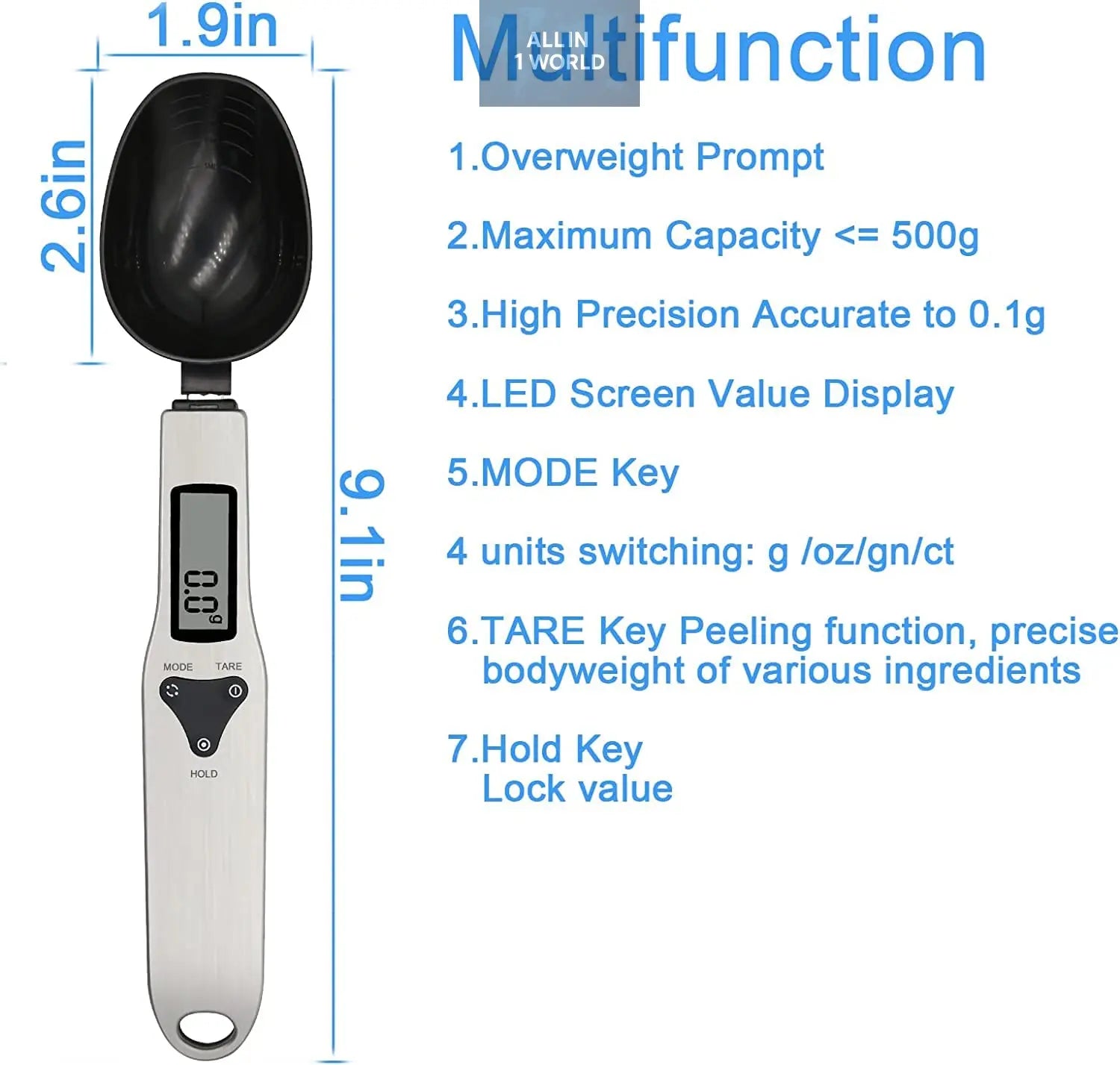 Measuring Spoon Kitchen Electronic Food Scale Digital Spoon Scale all in 1 world