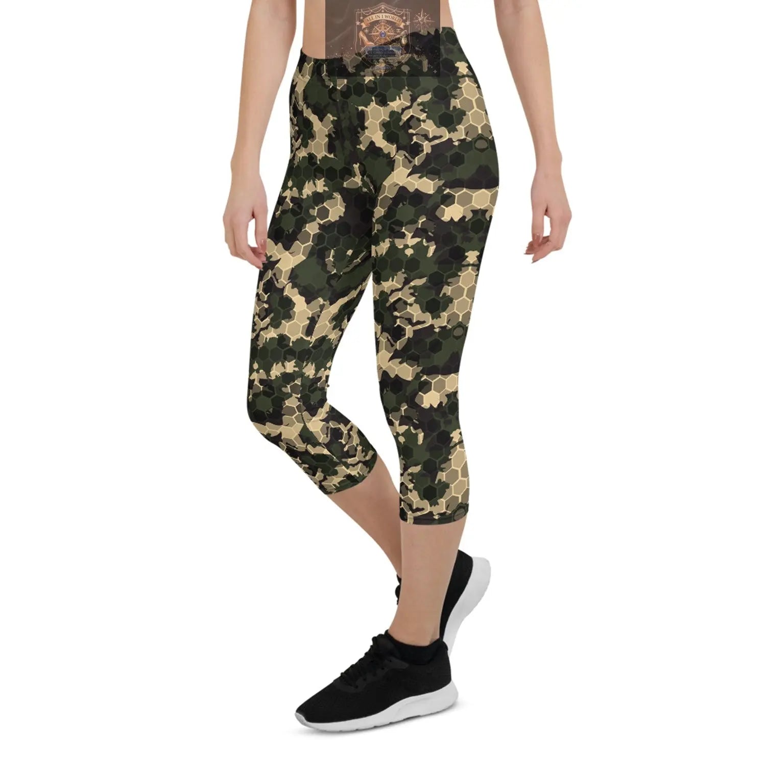Womens Army Camo Capri Leggings with Honeycombs ALL IN 1 WORLD