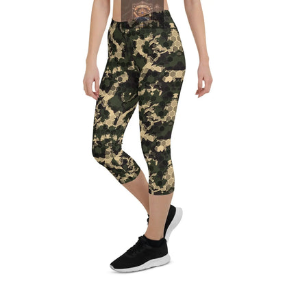 Womens Army Camo Capri Leggings with Honeycombs ALL IN 1 WORLD