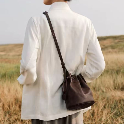 Sheepskin leather bucket bag, interior