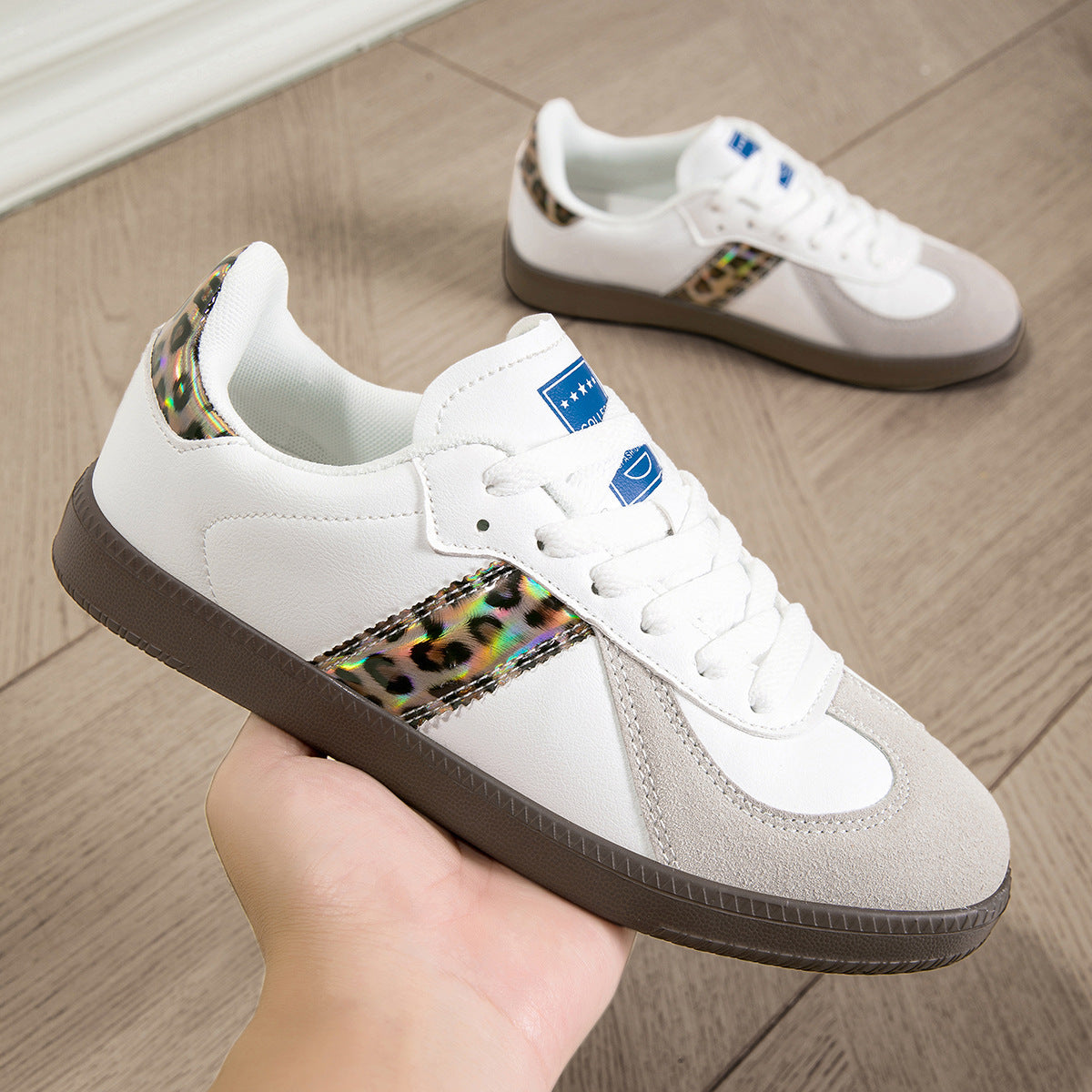 Leopard-print low-top lace-up sneaker, main view