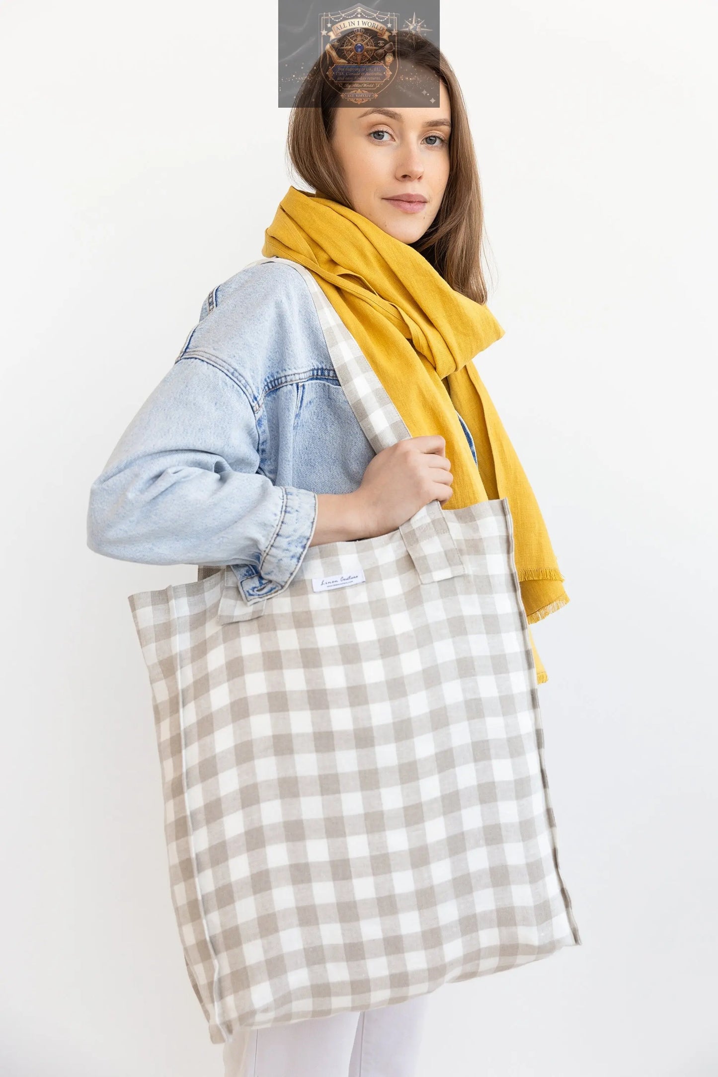 Striped Dark Grey linen weekender bag ALL IN 1 WORLD
