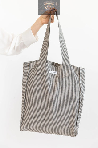Striped Dark Grey linen weekender bag ALL IN 1 WORLD