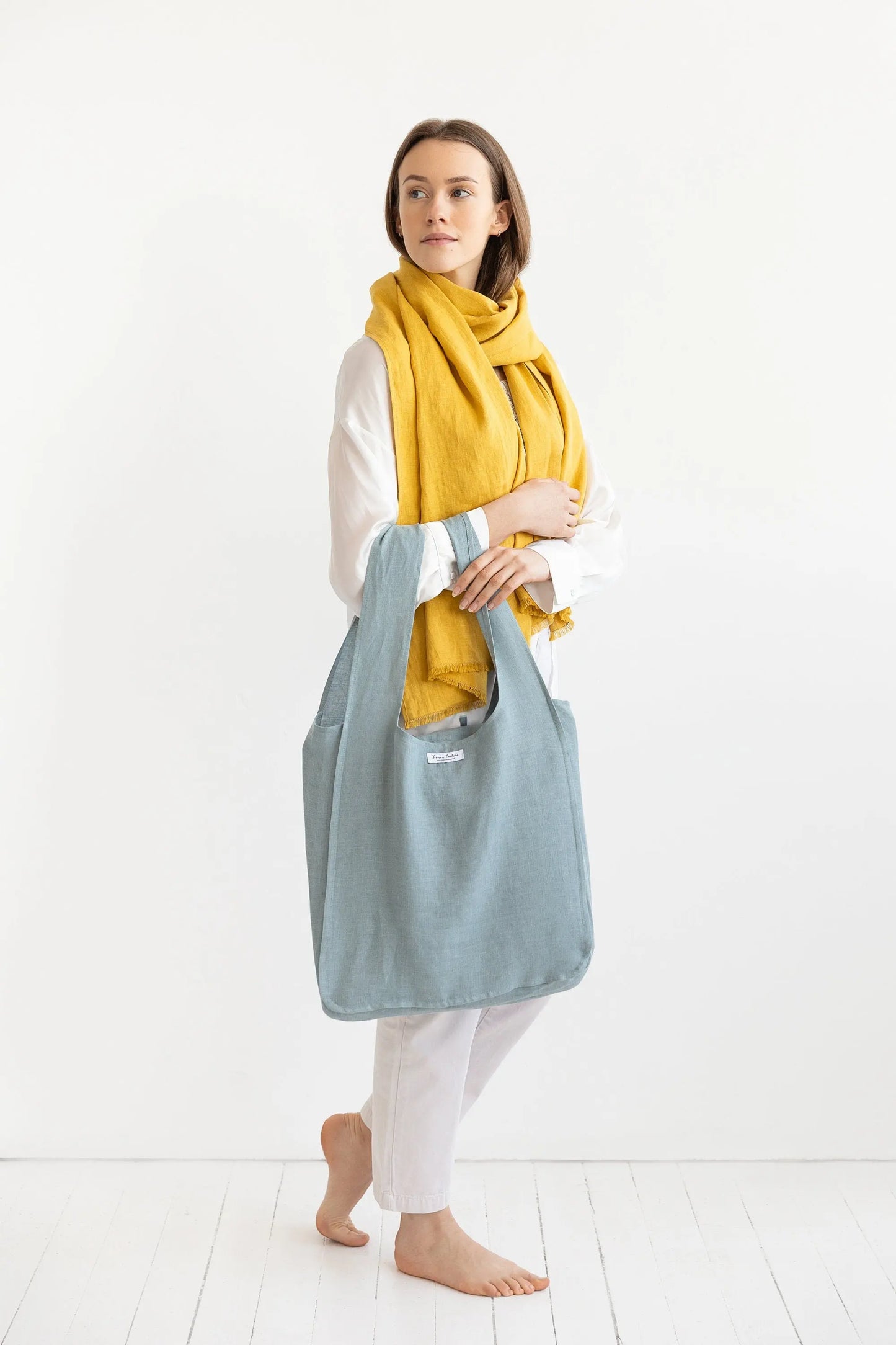 Greyish Mint linen tote bag with inside pocket ALL IN 1 WORLD