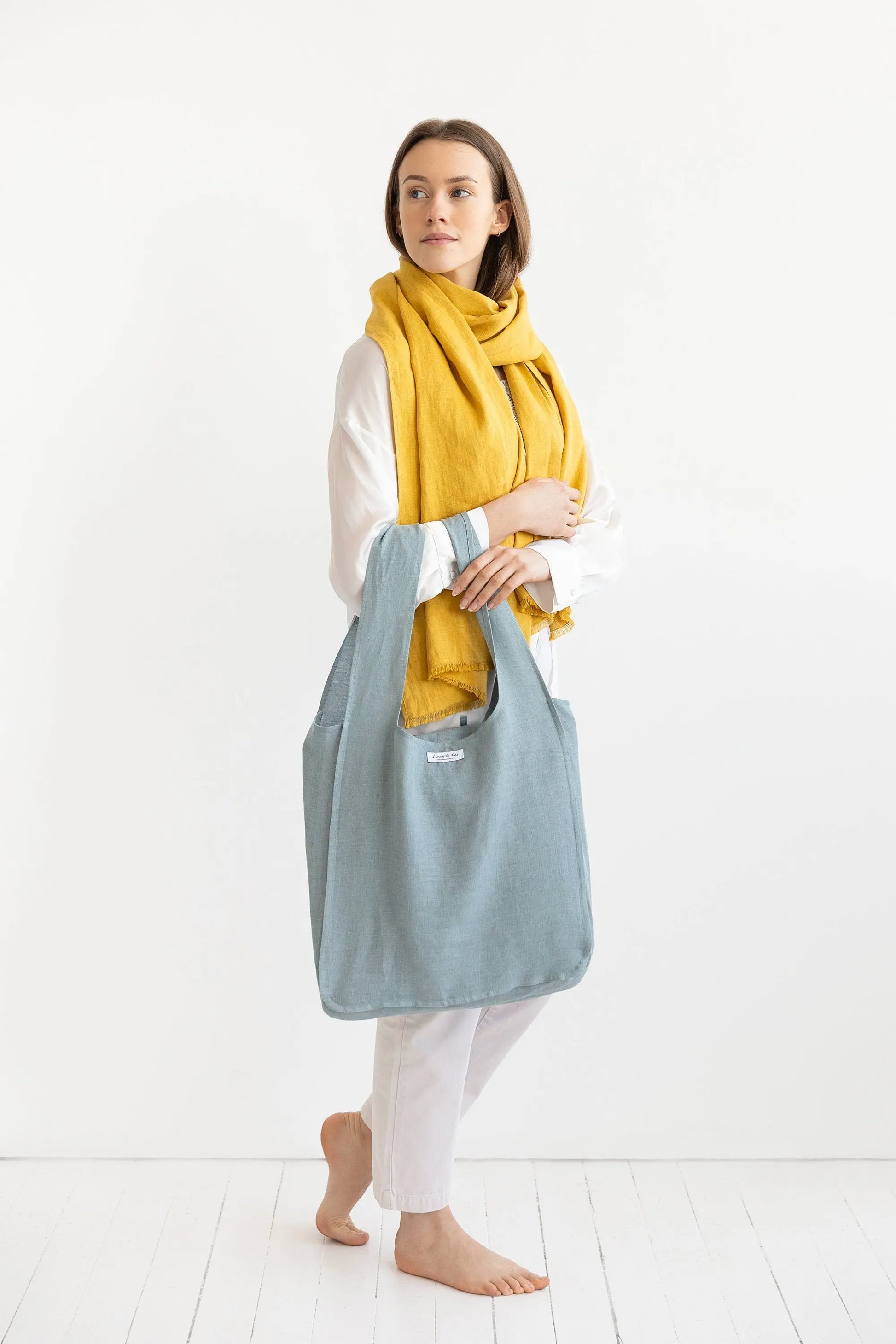 Greyish Mint linen tote bag with inside pocket ALL IN 1 WORLD