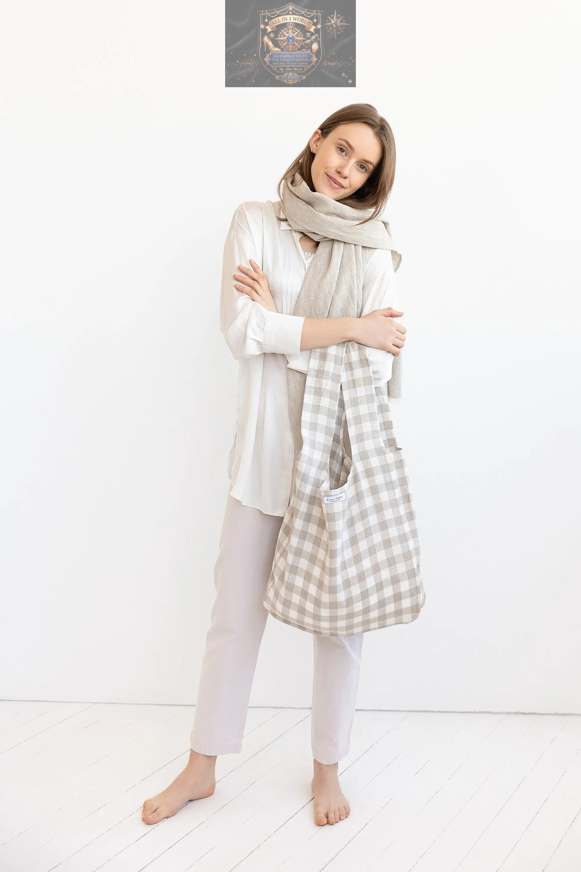 Greyish Mint linen tote bag with inside pocket ALL IN 1 WORLD