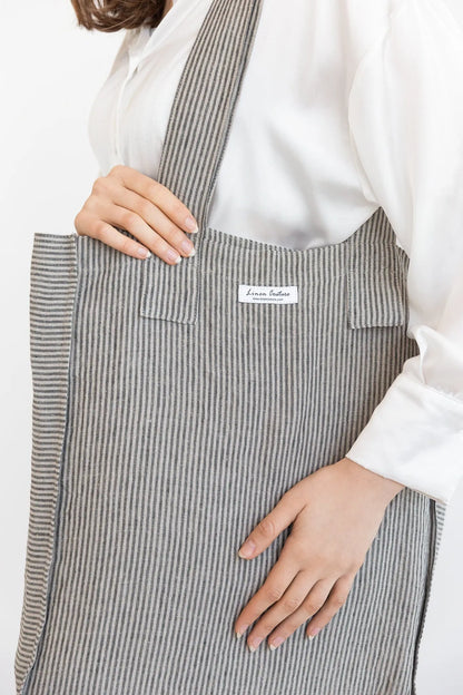 Striped Dark Grey linen weekender bag ALL IN 1 WORLD