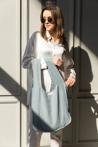 Greyish Mint linen tote bag with inside pocket ALL IN 1 WORLD