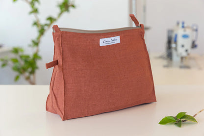 Melange Burgundy linen large makeup bag ALL IN 1 WORLD