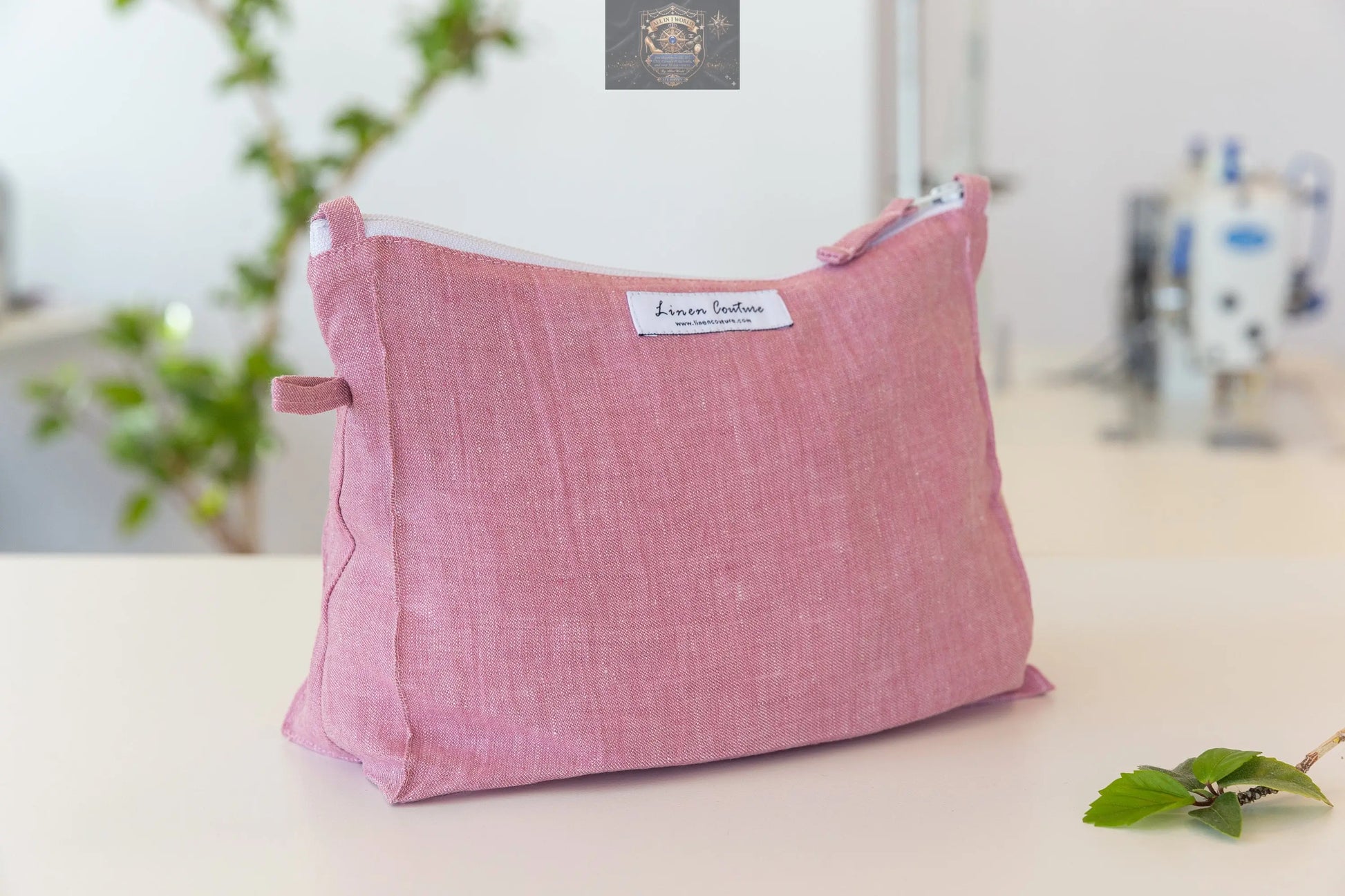 Melange Burgundy linen large makeup bag ALL IN 1 WORLD